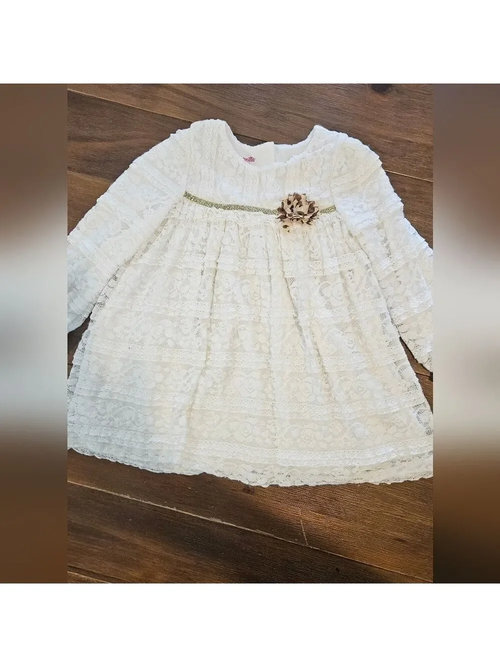 NANNETTE KIDS 3T WHITE LACE & RUFFLE LINED DRESS WITH POPS OF COLOR!